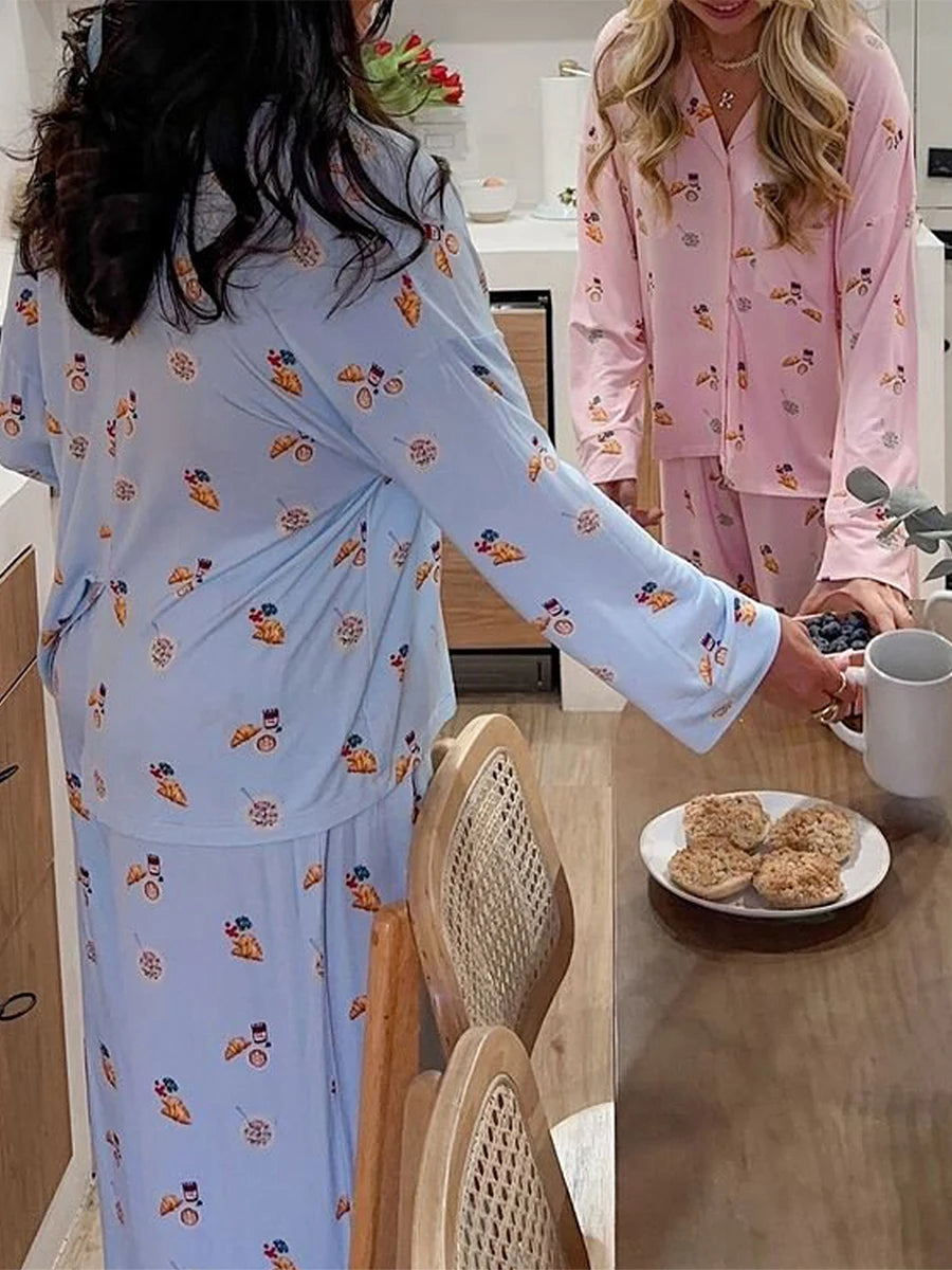 Pyjama für Damen Nachtwäsche Nachthemd Schlafanzug Zweiteiliger Hausanzug