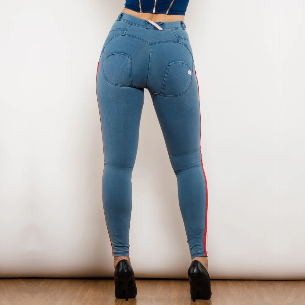 Damen Leggins Denim Look Leggings Sexy Push Up Jeans Hose Jeanshose Stretchhose