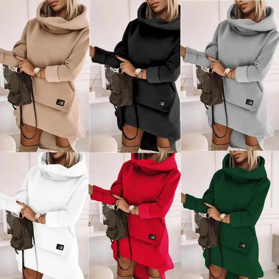 Damen Kapuzenpullover Minikleid Hoodie Sweatshirt Longtops Tunika Jumper Kleid