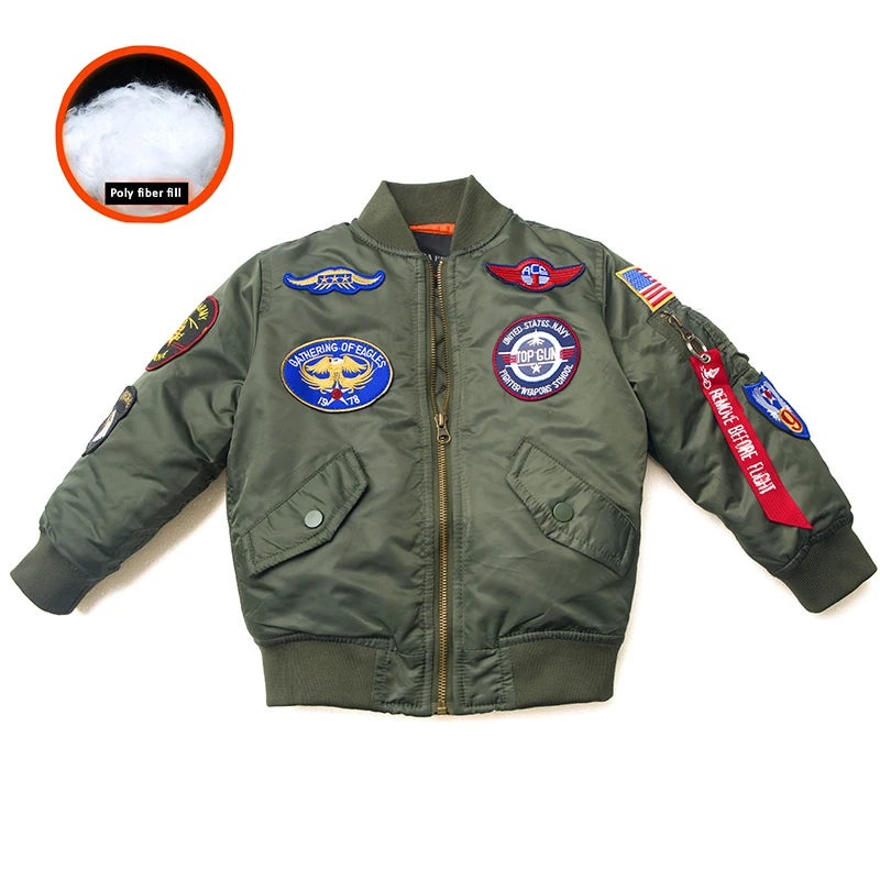 Jungen Mädchen Kinder US Army Ma-1 Bomber Jacke Fliegerjacke Pilotenjacke