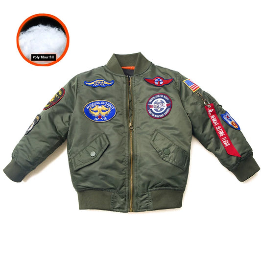 Jungen Mädchen Kinder US Army Ma-1 Bomber Jacke Fliegerjacke Pilotenjacke