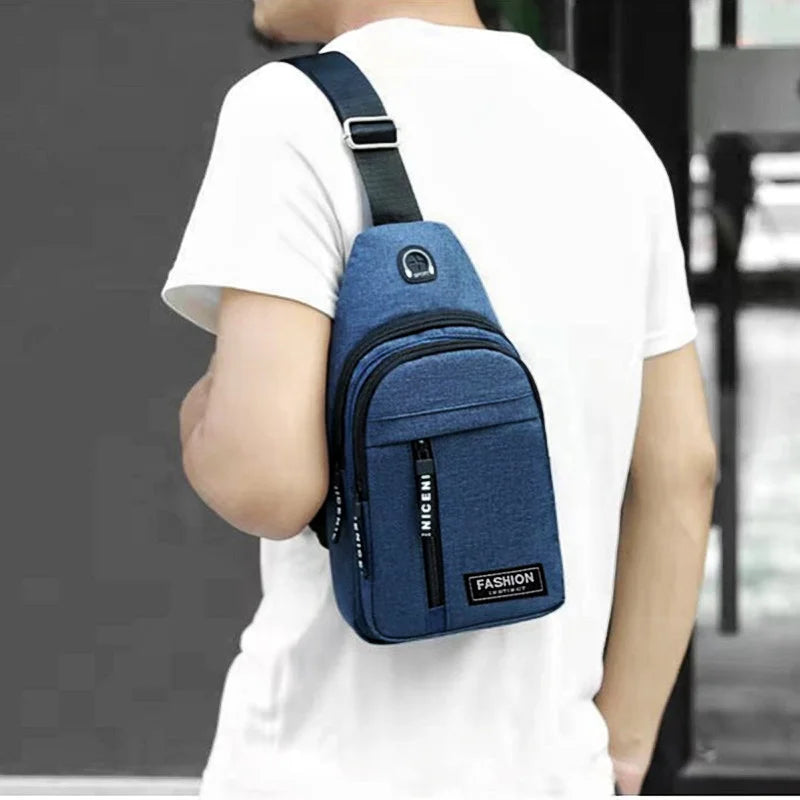 Zaino Monospalla Borsa Da Petto Marsupio Per Uomo Borsello Moto con Porta USB