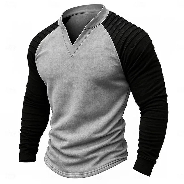 Herren Langarm T-Shirt Raglan Ärmel Patchwork Wildleder Casual Freizeit