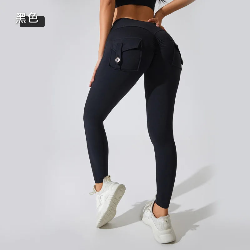Damen Leggings Push Up Stretch Leggins Yoga Fitness Hose m Tasche Sexy Gym Wear