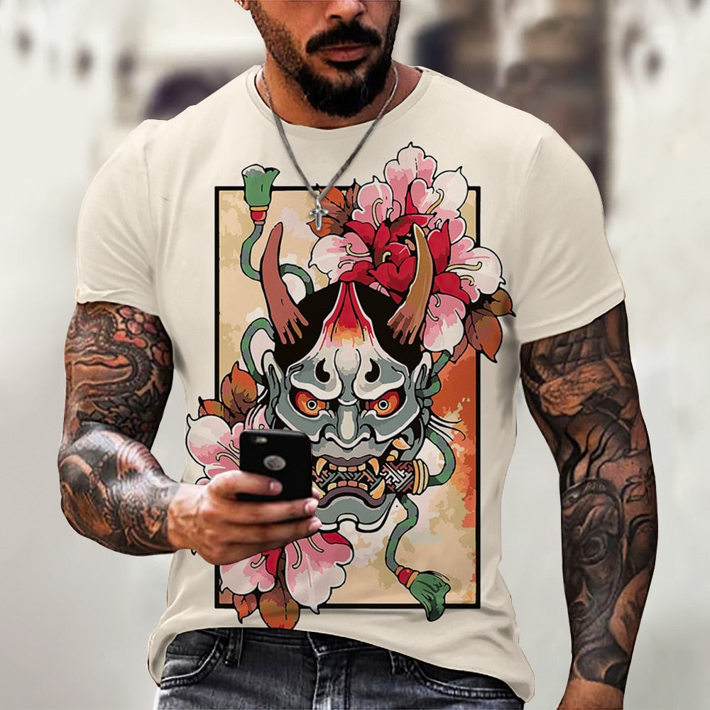 Herren Samurai Oversized 3D T-Shirt Rundhals Unisex Sommer Streetwear