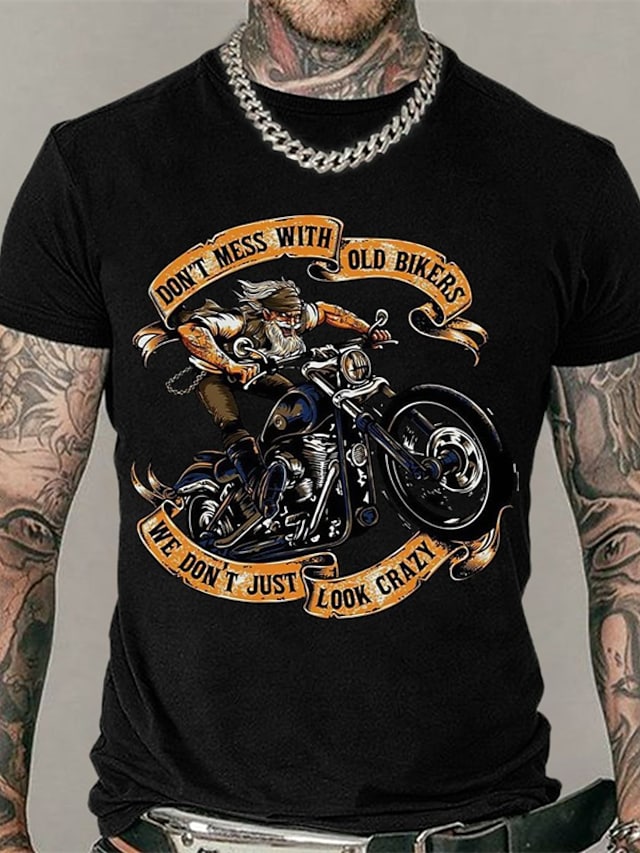 Herren Fashion Vintage Biker 3D T-Shirt Rundhals Unisex Sommer Streetwear