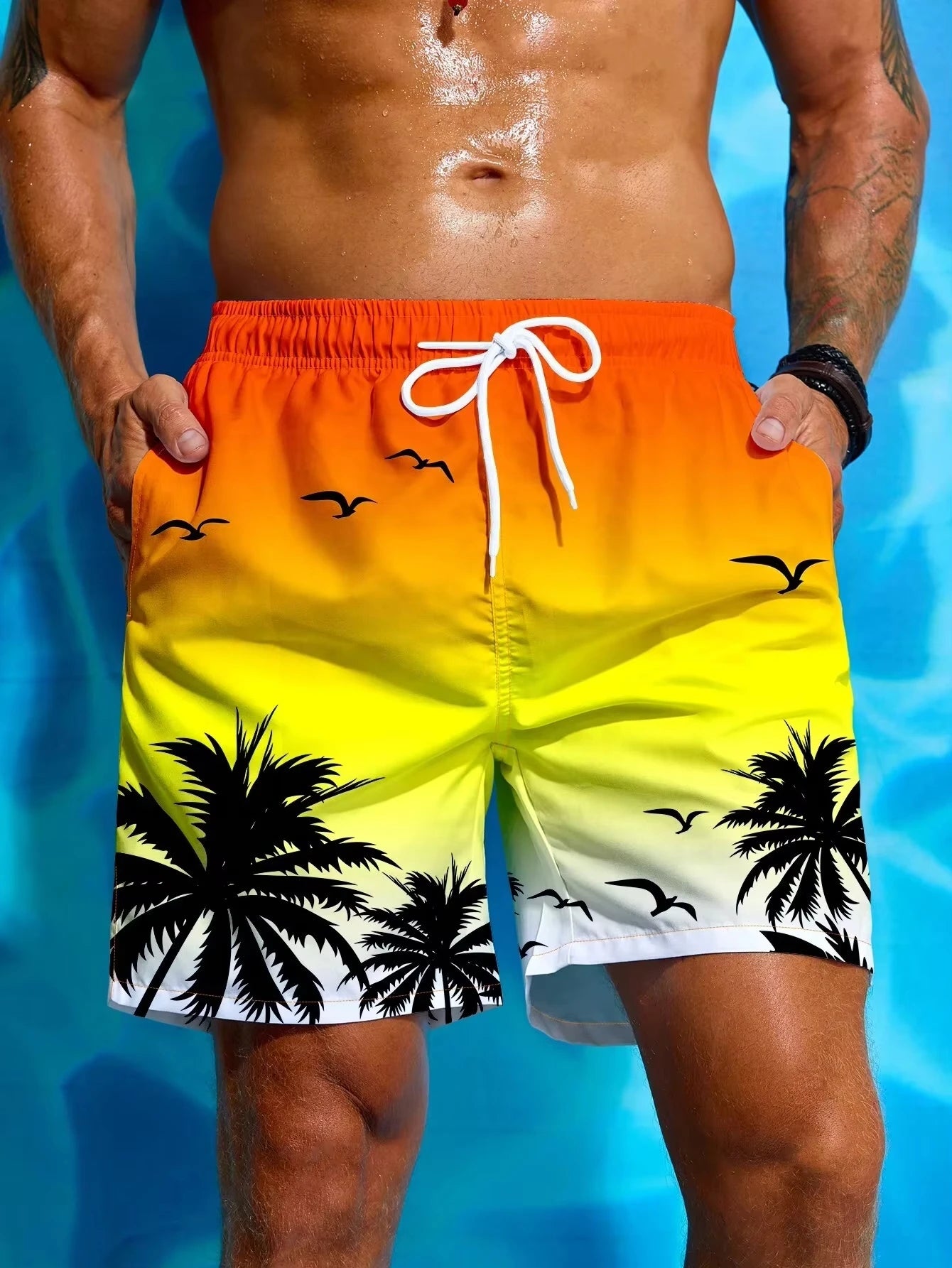 Hawaii-Badehose Herren Badeshort Kurzehose Shorts Schwimmhose 100% Polyester