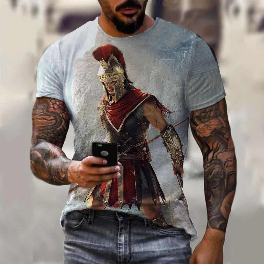 Herren Vintage Warrior 3D T-Shirt Rundhals Unisex Sommer Streetwear Top Shirt
