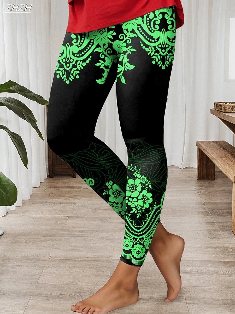 Damen-Leggings, Ethno-Stil, bedruckt, Outdoor-Hose, Polyester, Spandex, Stretch, elastische Taille, Kontrolle, Herbst, Winter, Streetwear