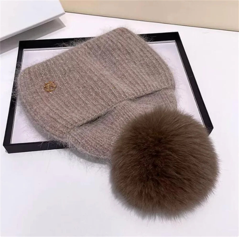 Damen Wolle Mütze Wintermütze Strickmütze Gefüttert Pudel Bommelmütze Pudelmütze