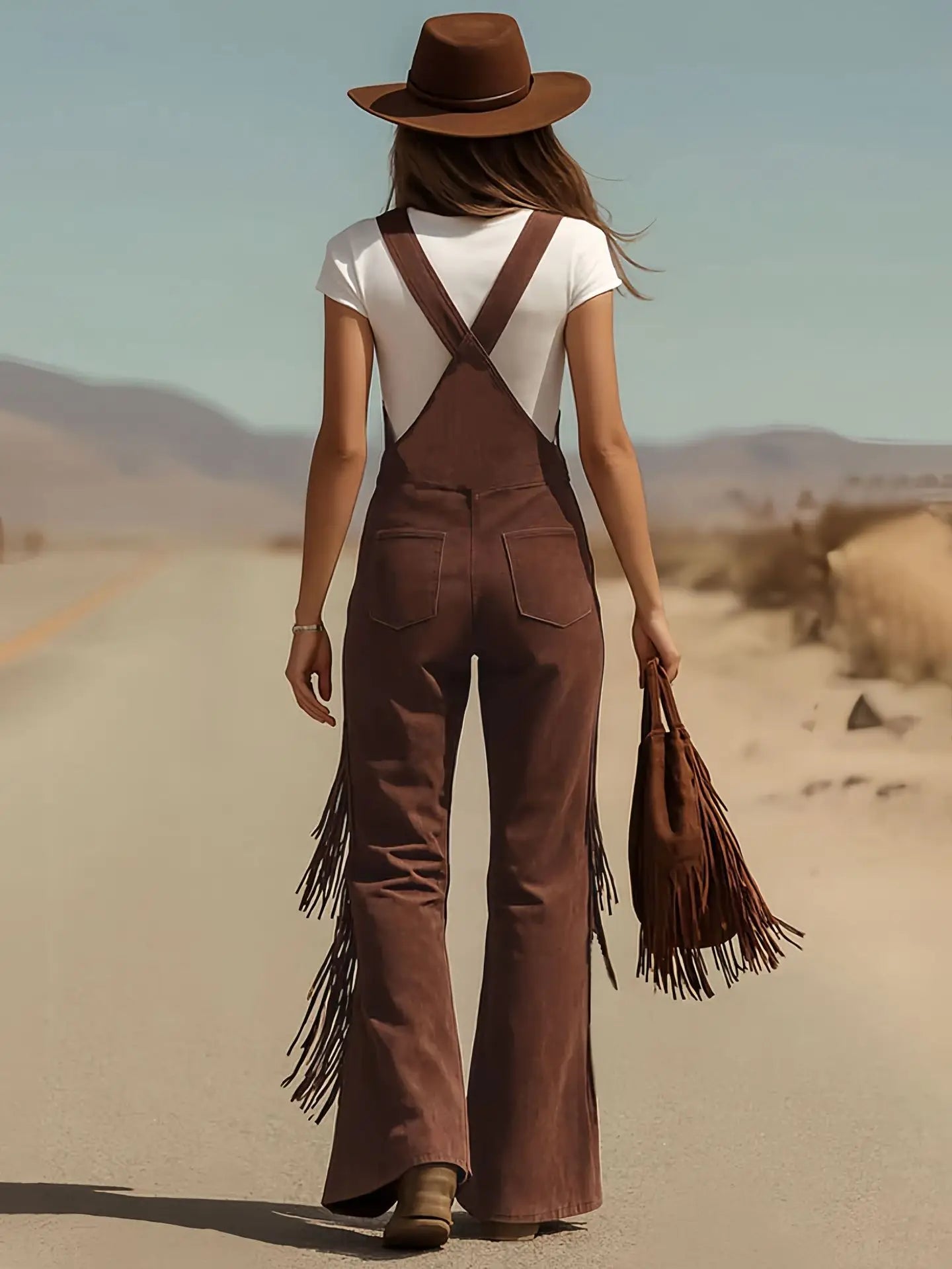 Damen Fashion Hose Latzhose Schlaghose Retro Western Flare Trägerhose Overall