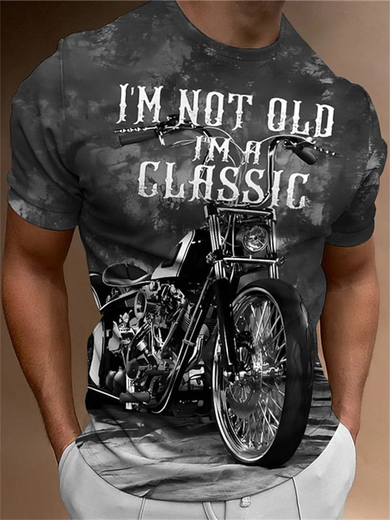 Herren Fashion Vintage Biker 3D T-Shirt Rundhals Unisex Sommer Streetwear