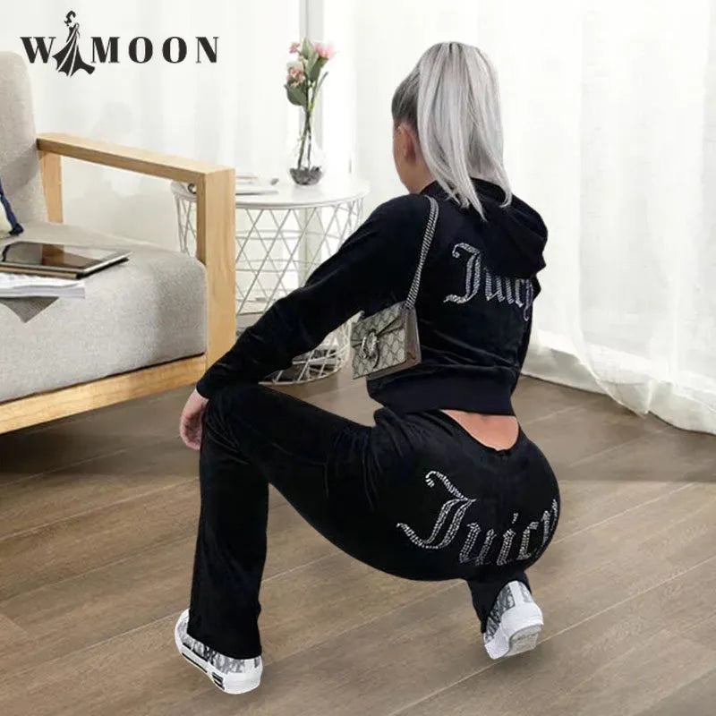 Damen Samt Jogginganzug Sportanzug Jogging Hose Jacke Fitness Hausanzug Freizeitanzug