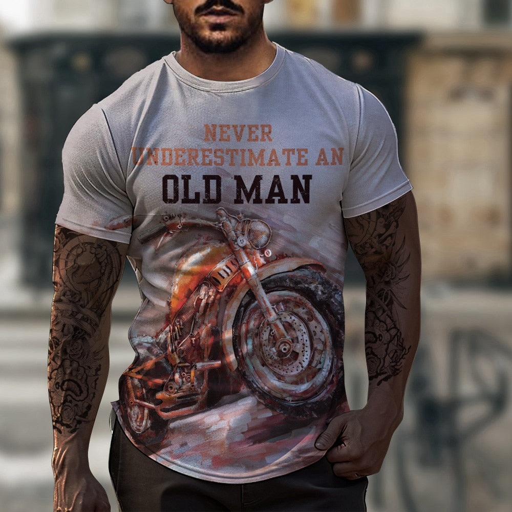 Herren Fashion Vintage Biker 3D T-Shirt Rundhals Unisex Sommer Streetwear