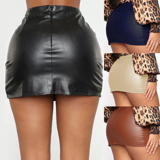 Sexy Damen Lederrock Minirock PU Mini Rock Bodycon Partyrock Clubwear