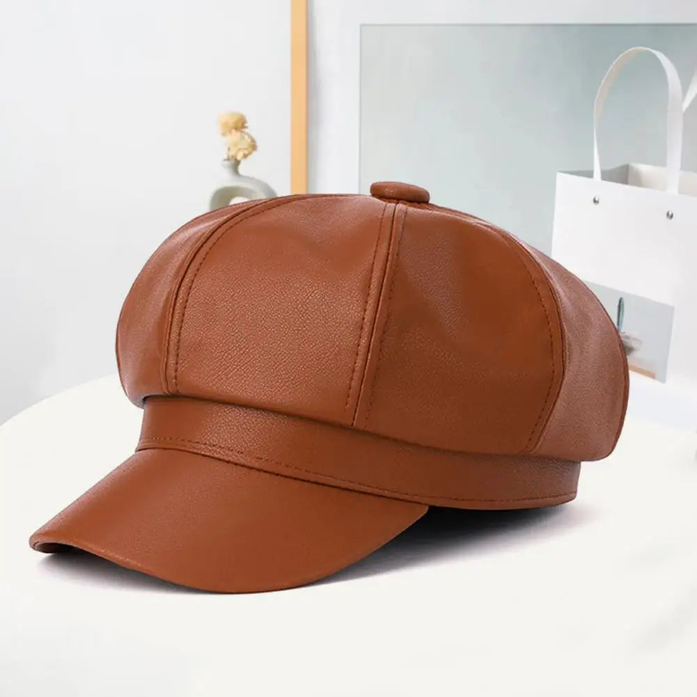 Damen Mütze Pu Kunstleder Leder Hut Schirmmützen Baskenmütze Flatcap Ballonmütze