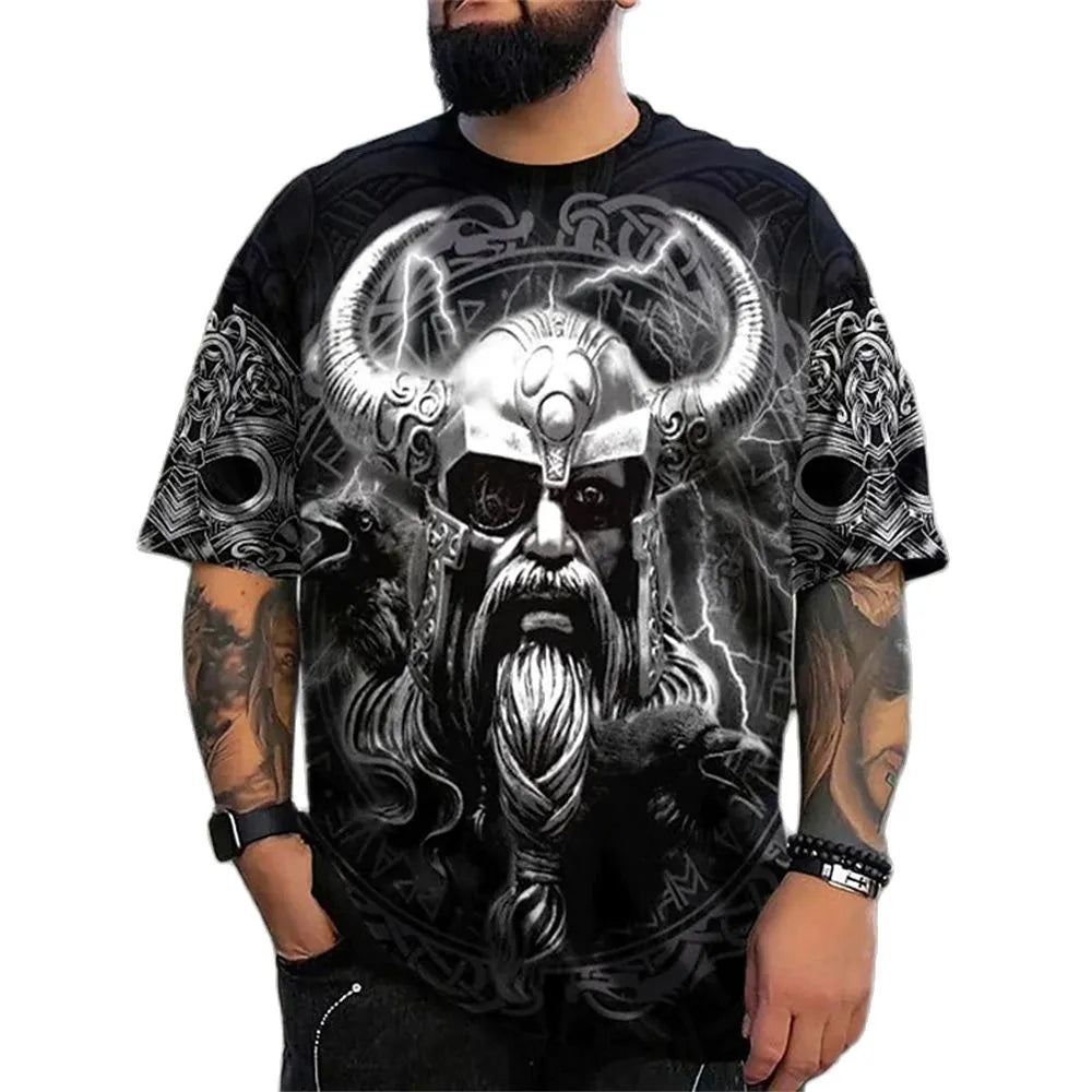 Herren Fashion Vintage 3D T-Shirt Rundhals Unisex Sommer Vikings Streetwear