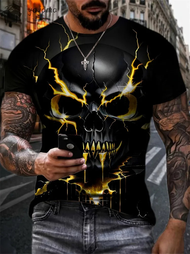 Herren T-Shirt Skull 3D Shirt Rundhals Streetwear Tank Top Polo Hemd Polohemd