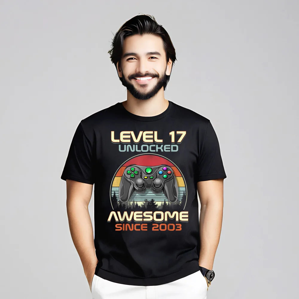 Gamer T-Shirt Top Level 17 Unlocked Fashion Herren Streetwear 100% Baumwolle