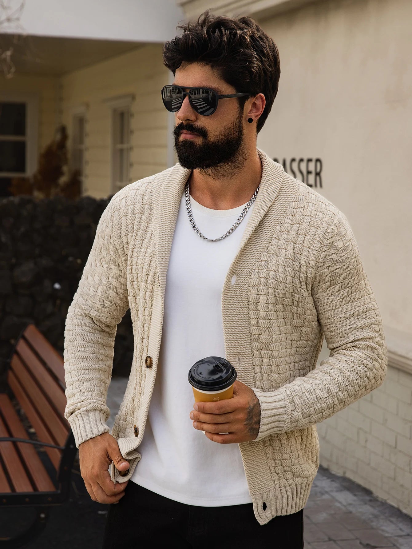 Herren Herbst Jacke Übergangsjacke Sweatjacke Sweater Strickjacke mit Zopfmuster