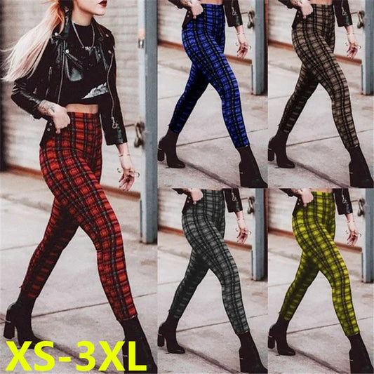Leggings Damen Kariert Tartan Karo Muster Fitness Leggins Sexy Hohe Elastizität