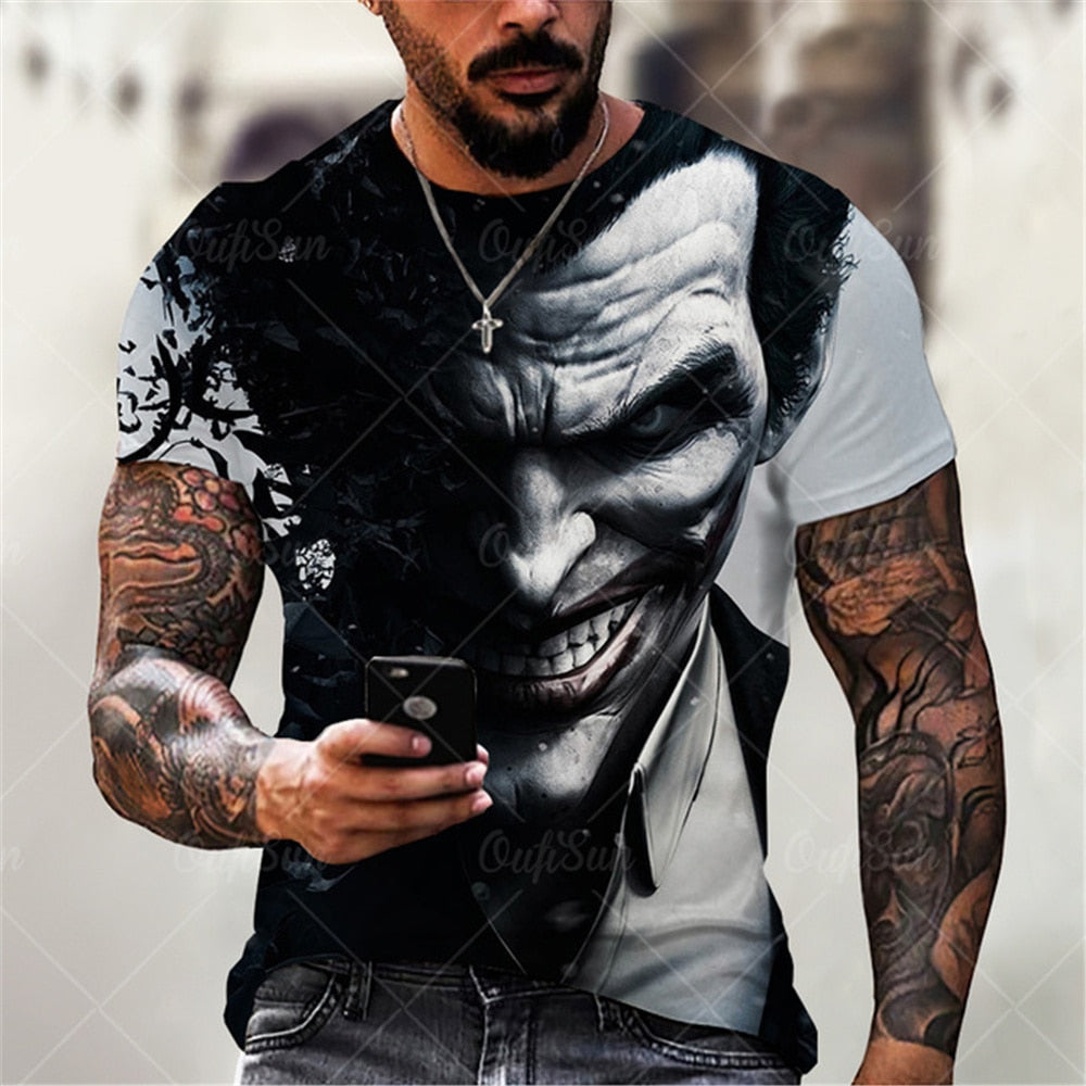 Herren Fashion Vintage  Joker 3D T-Shirt Rundhals Unisex Sommer Streetwear