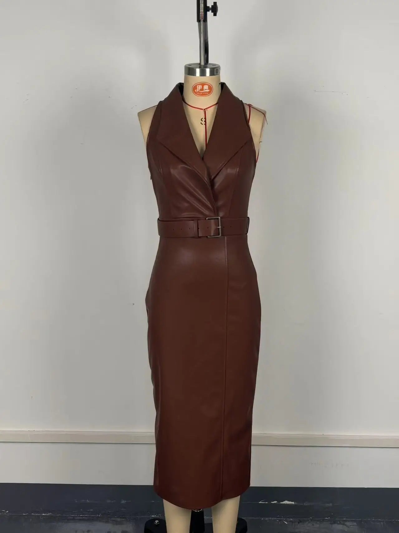 Damen Kleid PU Leder Partykleid Cocktail Abendkleid Sexy Clubwear Minikleid