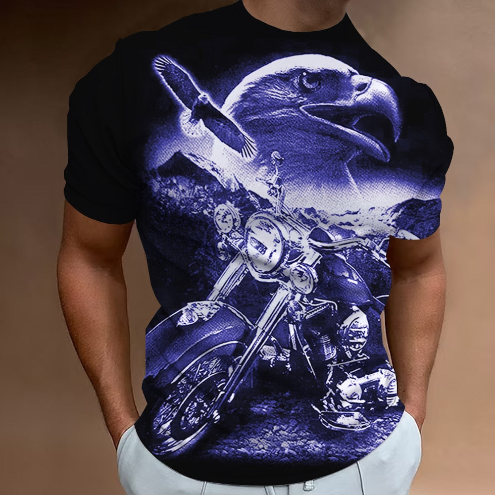 Herren Fashion Vintage Biker 3D T-Shirt Rundhals Unisex Sommer Streetwear