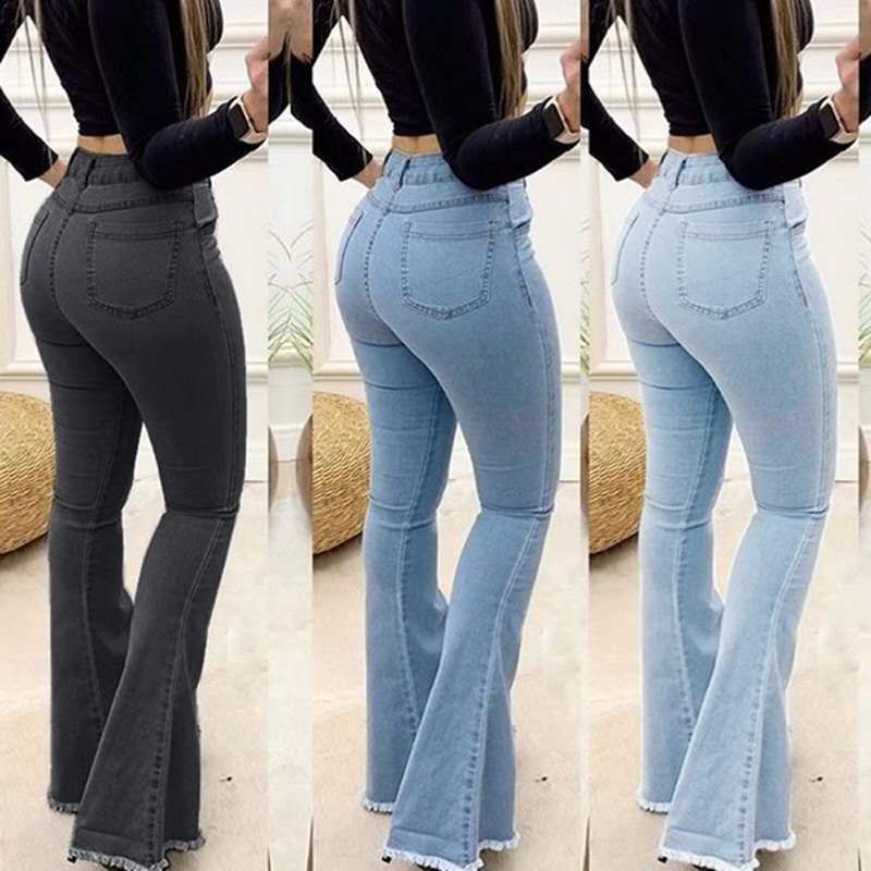 Damen Jeans Hose Bootcut Hüftjeans Schlaghose Flared Weites Bein Denim Stretch