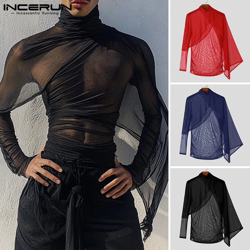 Fetisch Fashion Männer Oberteil Sexy Shirt Herren Body Hemd Transparent Clubwear