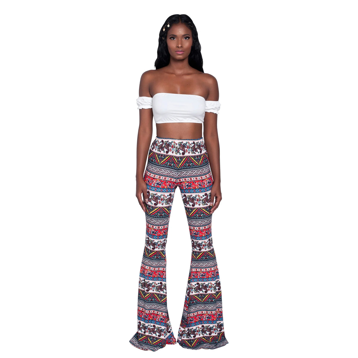 Damen Yoga Hose Bootcut Hüftjeans Schlaghose Flared Leggins Flower Power Retro