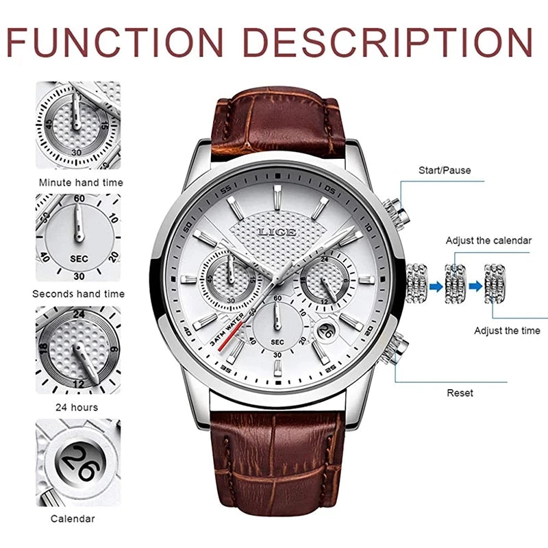 Herren Armbanduhr Digital Uhr Silber Edelstahl LED Quarzuhr Luxus Chronograph