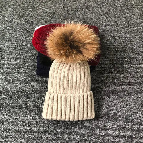 Damen Wolle Mütze Wintermütze Strickmütze Gefüttert Pudel Bommelmütze Skimütze