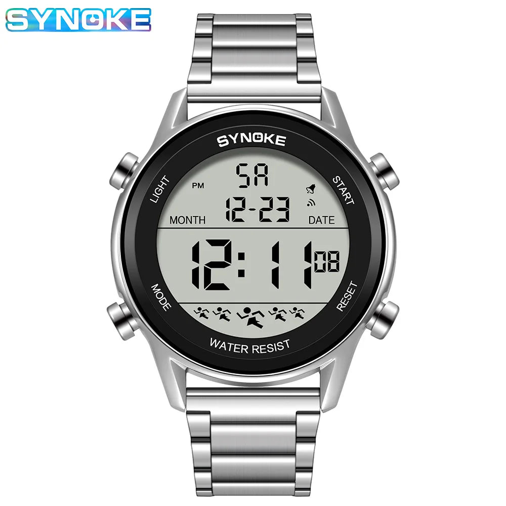 Herren Armbanduhr Digital Uhr Silber Edelstahl Quarzuhr Sportuhr Chronograph