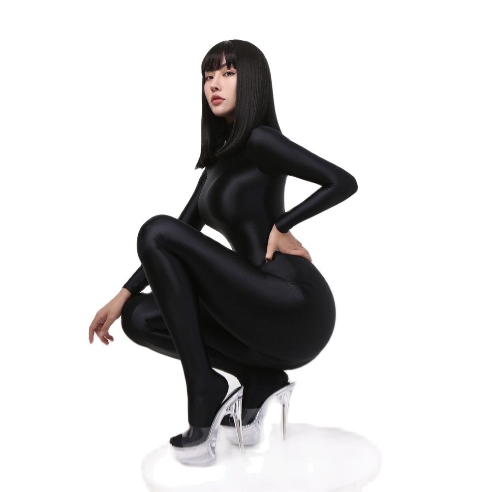 Sexy Damen Glänzender Metallischer Overall Bodysuit Catsuit Clubwear Fetisch