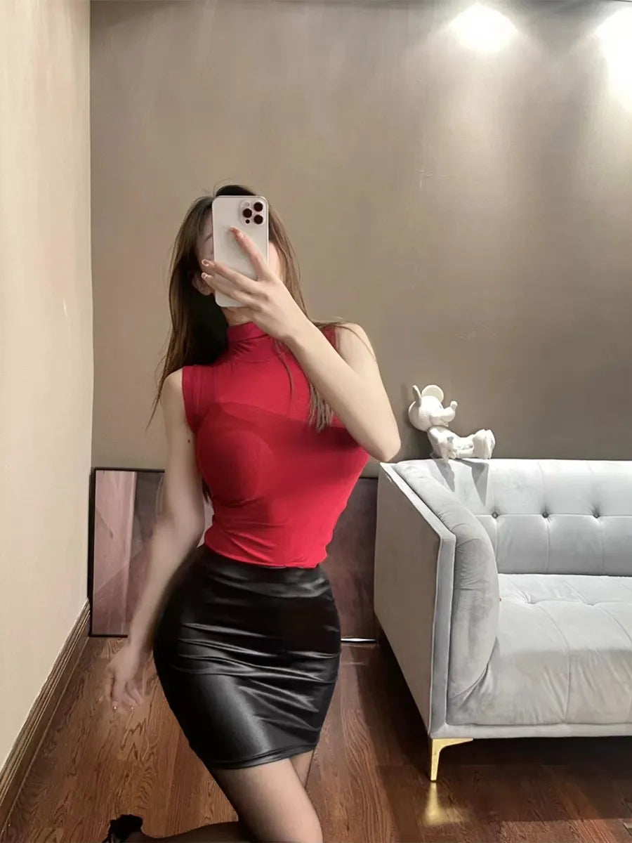 Sexy Damen Lederrock Minirock PU Mini Rock Bodycon Partyrock Clubwear