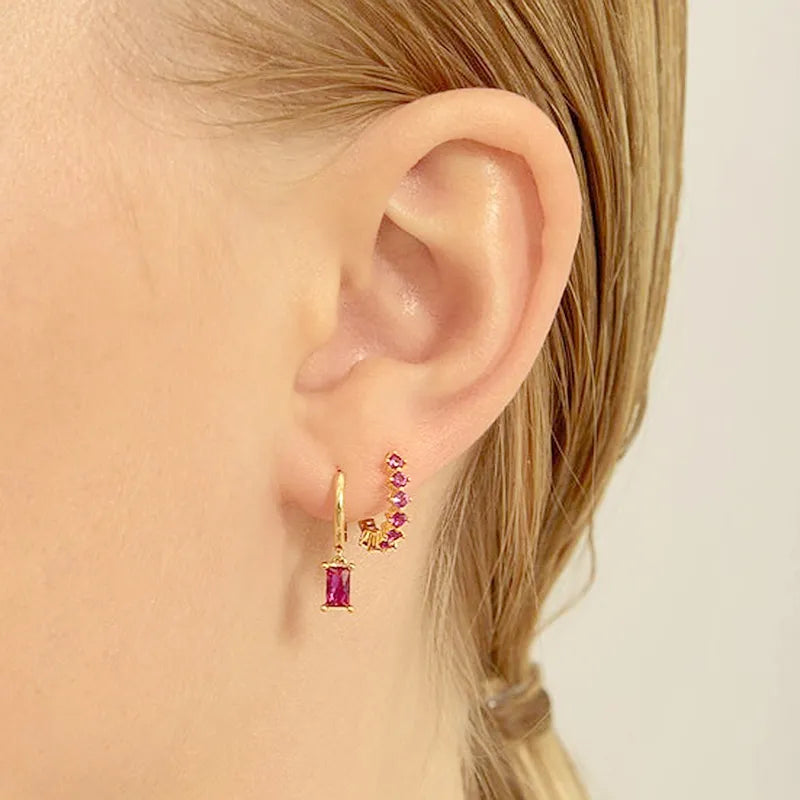 1 Paar Creolen aus 925 sterling Silber Gold Ohrringe Zirkonia Ohrstecker