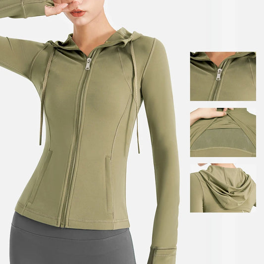 Damen Sweatshirt Hoodie Shirt Fitness Gym Jacke Windbreaker Yoga Sportswear