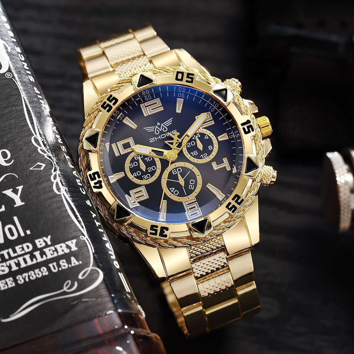 Herren Armbanduhr Silber Schwarz Edelstahl Quarzuhr Luxus Chronograph Business