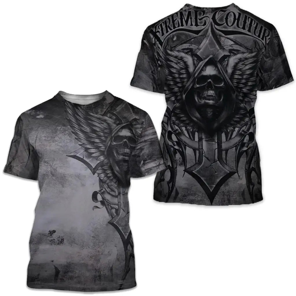 Männer Metal Skull 3D Print T-Shirt Rundhals Unisex Sommer Streetwear Shirt Top