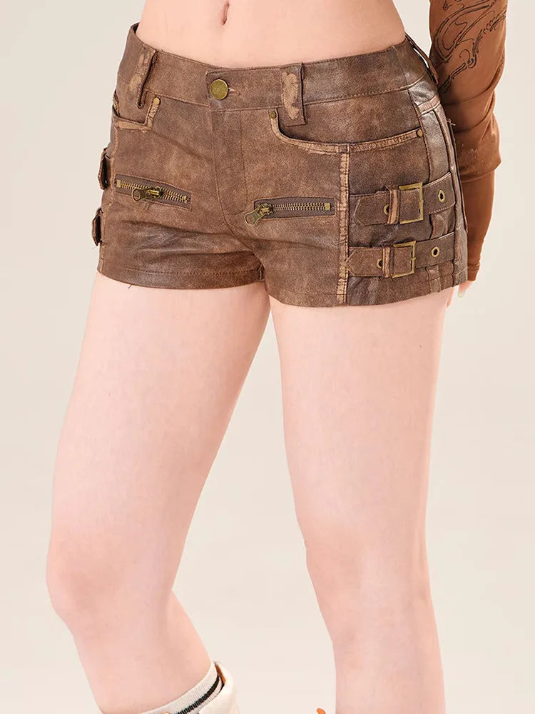 Damen Bermuda Shorts Hotpants Kurze Hose PU Leder Trendy Pants Clubwear