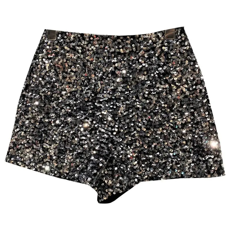 Damen Bermuda Shorts Hot Pants Kurze Hose Samt Pailletten Glänzende Clubwear