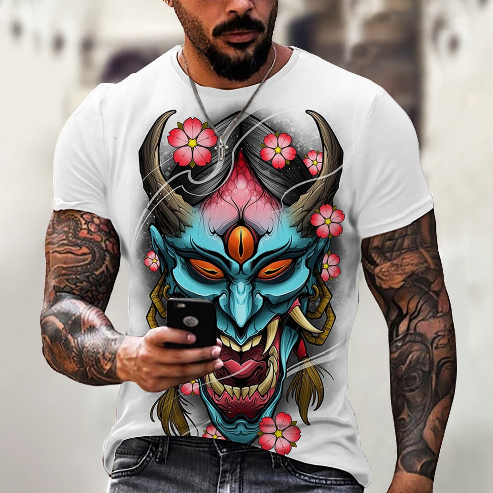 Herren Samurai Oversized 3D T-Shirt Rundhals Unisex Sommer Streetwear