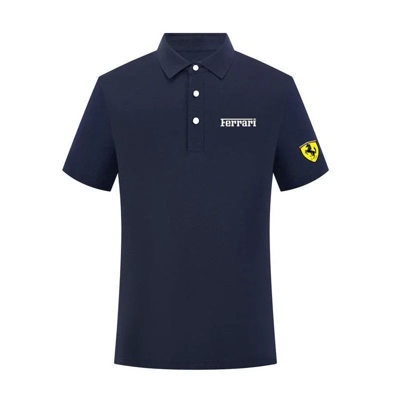 Sommer Motorrad F1 Ferrari Team Uniform Rot Herren Kurzarm Poloshirt Revers Sport T-Shirt Rennanzug
