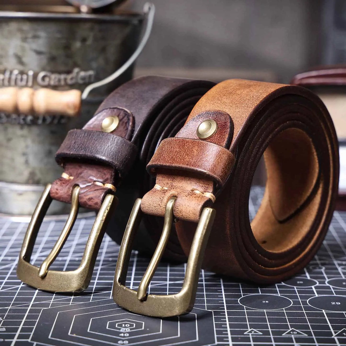 Jeans-Gürtel Herren Eckig Schnalle Echt Leder Gürtel Braun Breite Schnalle