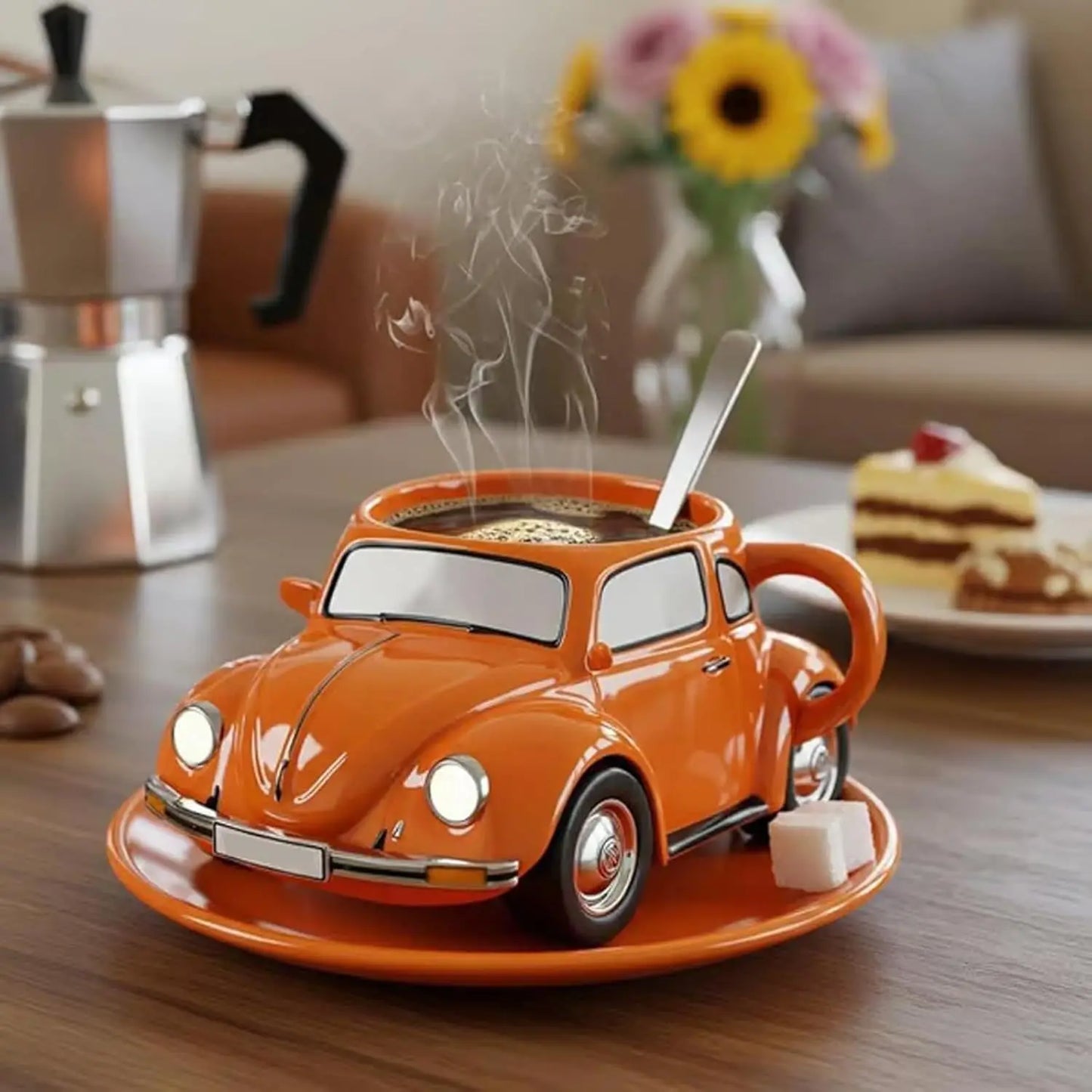 Edelstahl Kaffeebecher Mug VW Beetle-Motiv Kaffeetasse Becher Tasse Geschenk