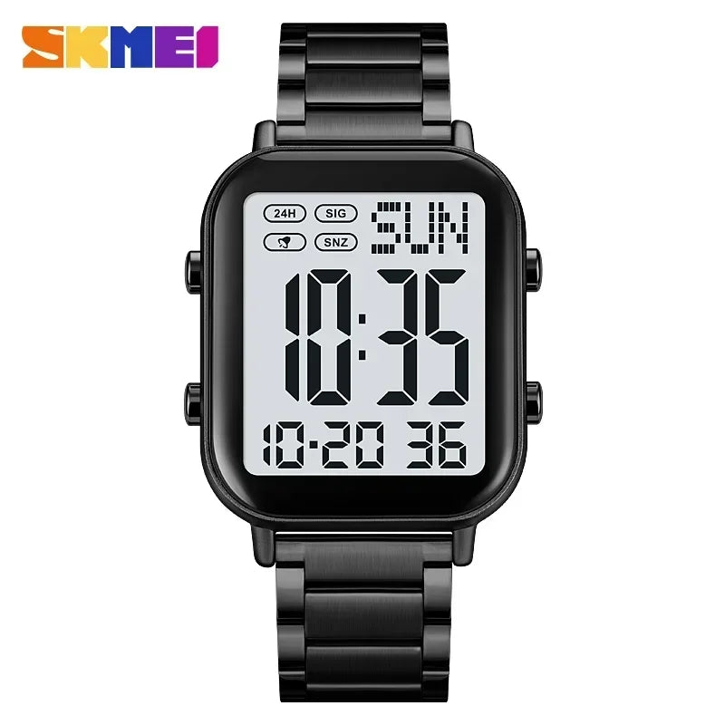 Herren Armbanduhr Digital Uhr Silber Edelstahl Quarzuhr Luxus Chronograph