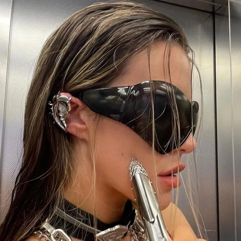 Luxus Sonnenbrille Damen Brille übergroße futuristische Gläser UV400-Schutz