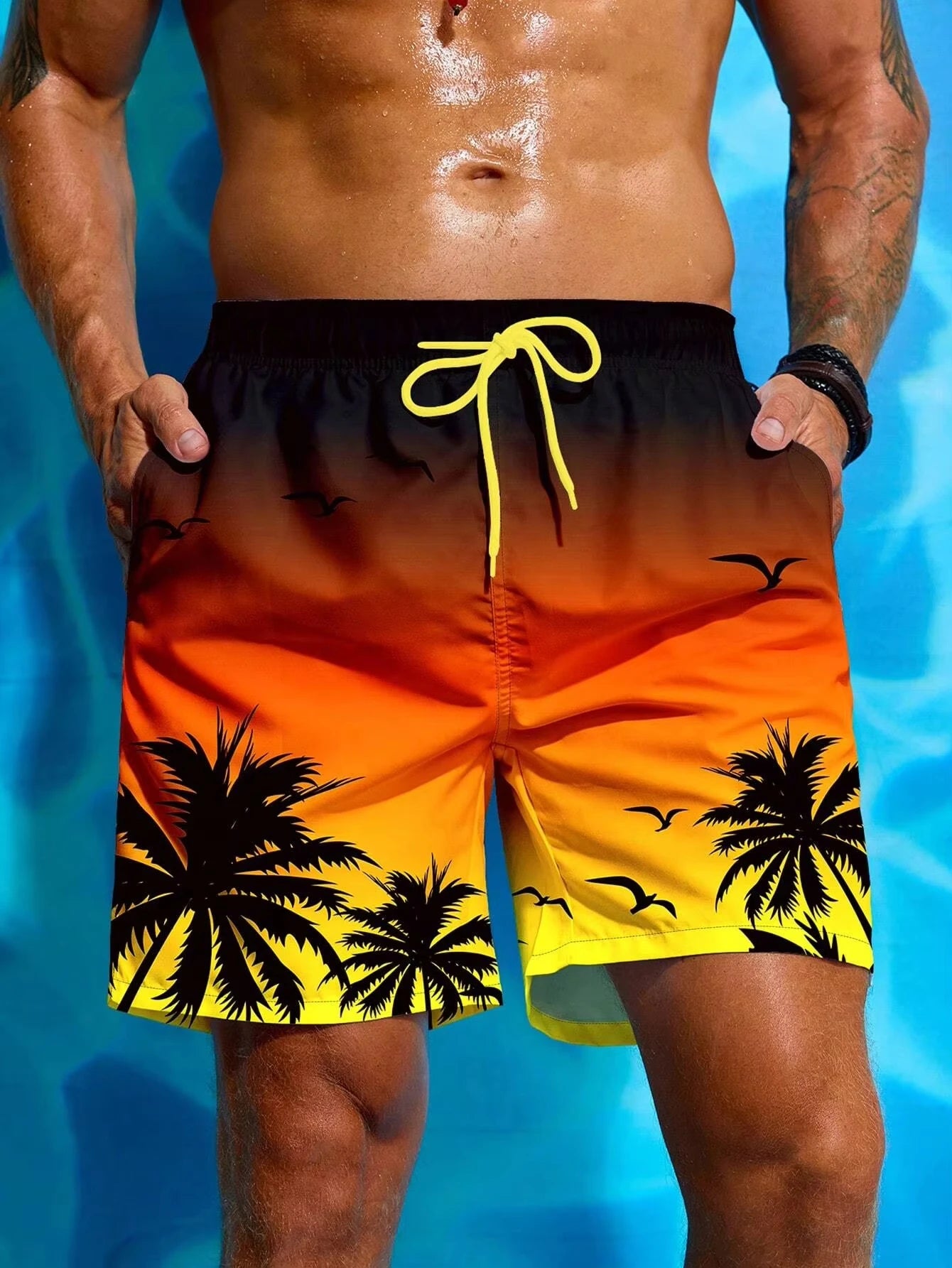 Hawaii-Badehose Herren Badeshort Kurzehose Shorts Schwimmhose 100% Polyester