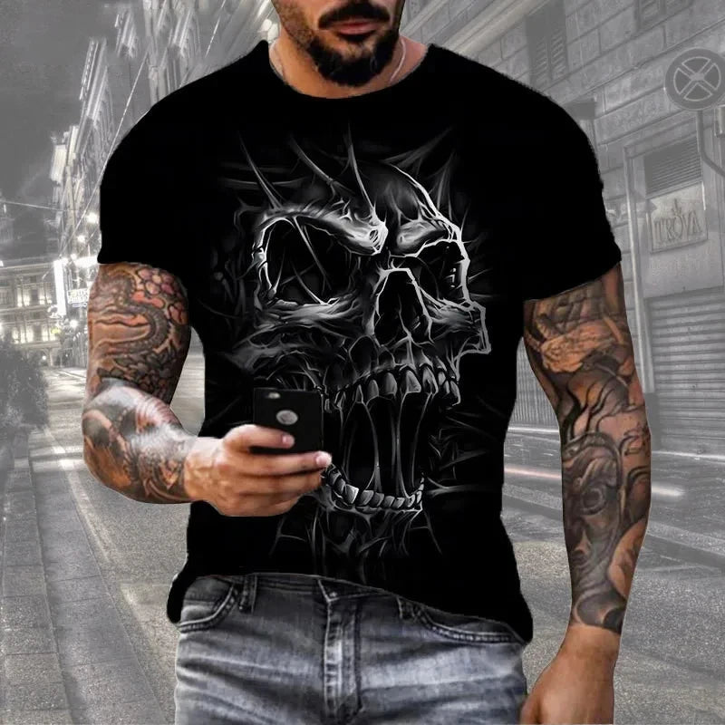 T-Shirt Uomo Manica Corta Horror Heavy Metal Maglietta Camicia Maglia Teschio